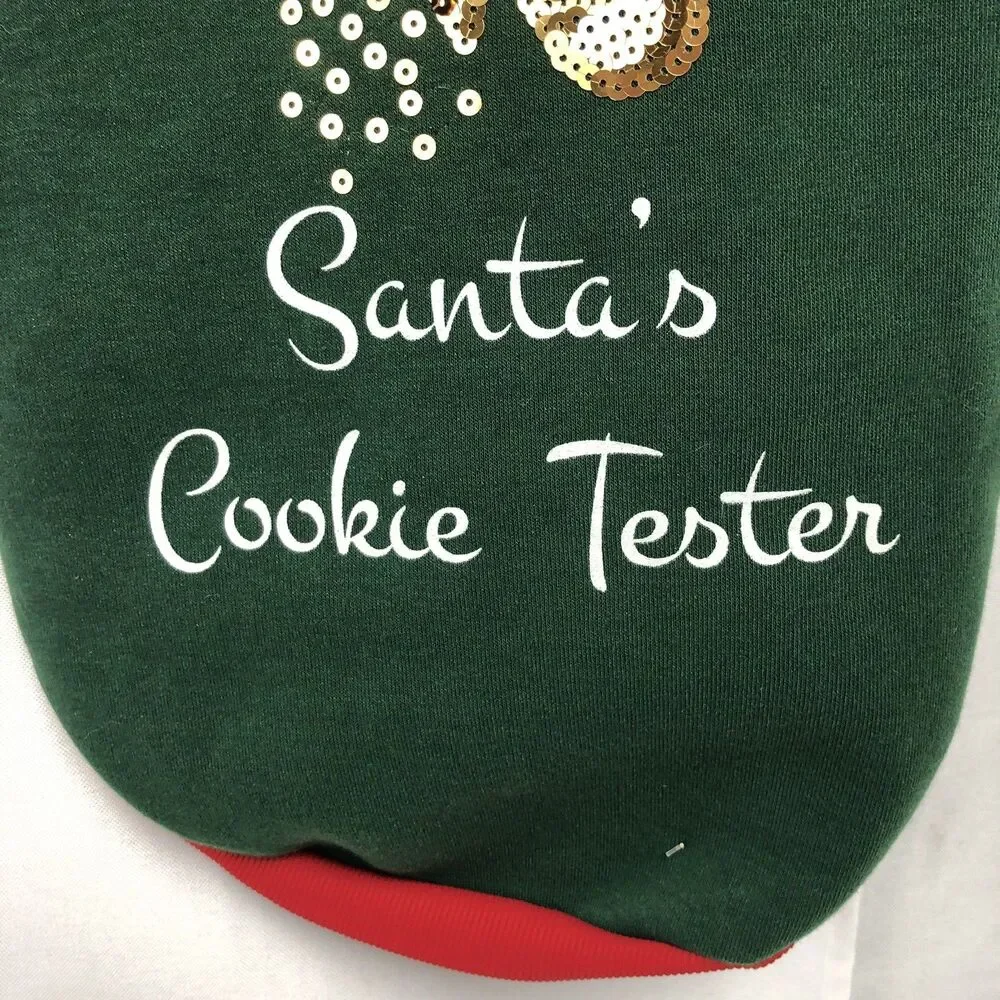 Santas Cookie Tester Holiday Pet Sweatshirt Large Green & Red Hoodie New w/ Tags